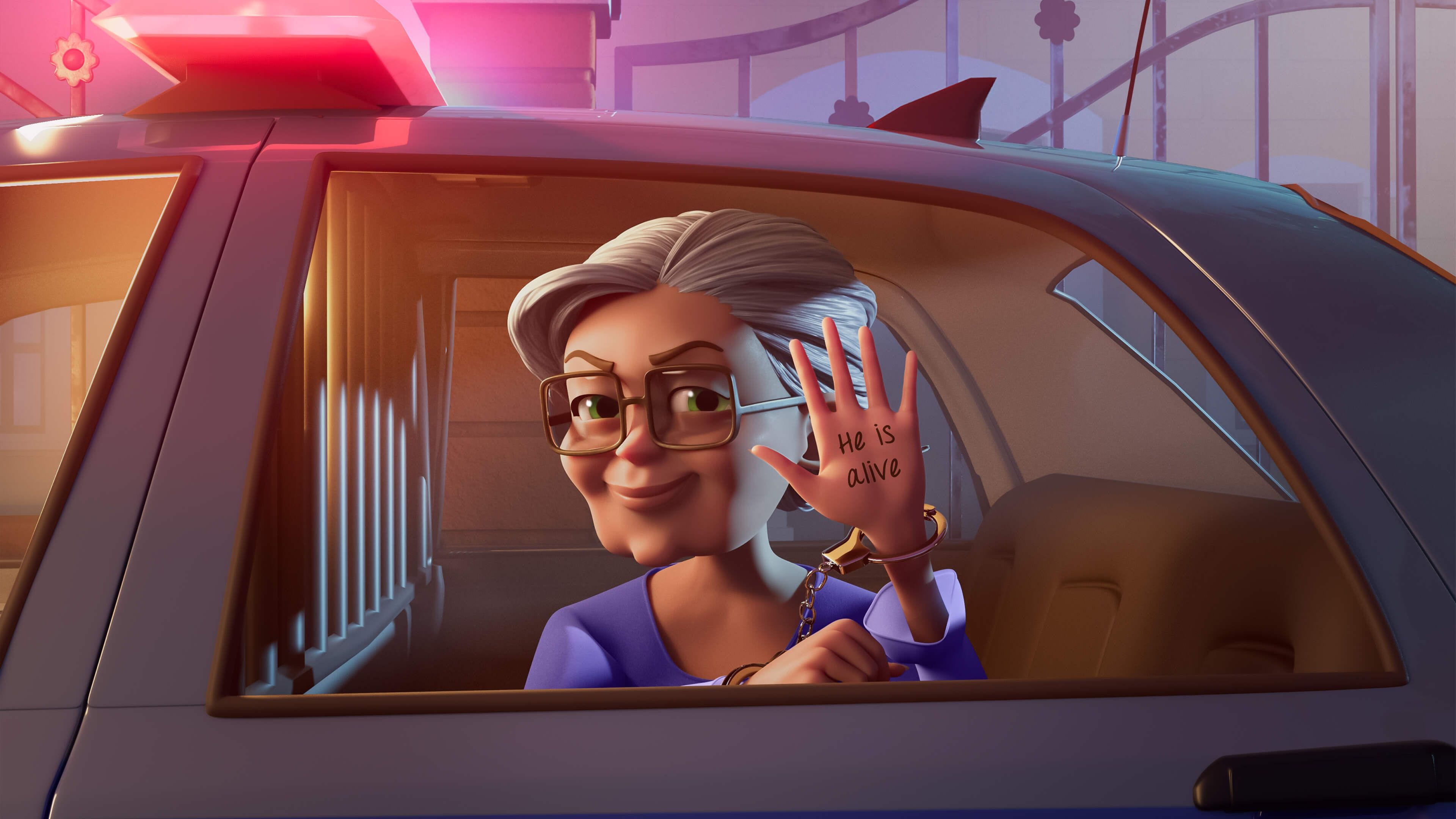 Grandma from Merge Mansion escaping the scene